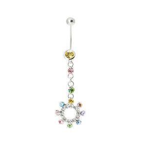 Sparkling Colorful Circle Belly Ring with Multi-colour Austrian Element Crystals