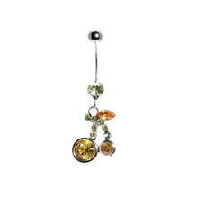 Load image into Gallery viewer, Cherry Belly Ring with Orange Austrian Element Crystals
