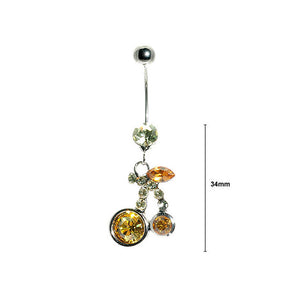 Cherry Belly Ring with Orange Austrian Element Crystals