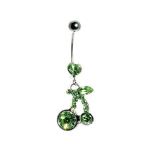 Load image into Gallery viewer, Cherry Belly Ring with Green Austrian Element Crystals