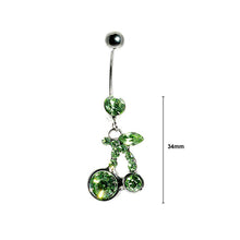 Load image into Gallery viewer, Cherry Belly Ring with Green Austrian Element Crystals