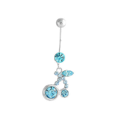 Cherry Belly Ring with Sky Blue Austrian Element Crystals