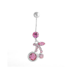 Cherry Belly Ring with Pink Austrian Element Crystals