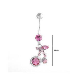 Cherry Belly Ring with Pink Austrian Element Crystals