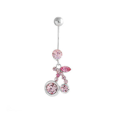 Cherry Belly Ring with Peach Pink Austrian Element Crystals