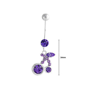 Cherry Belly Ring with Purple Austrian Element Crystals