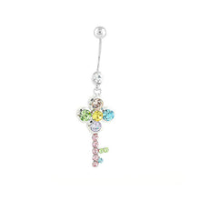 Load image into Gallery viewer, Dazzling Key Belly Ring with Multi Color Austrian Element Crystals and CZ Beads