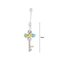Load image into Gallery viewer, Dazzling Key Belly Ring with Multi Color Austrian Element Crystals and CZ Beads
