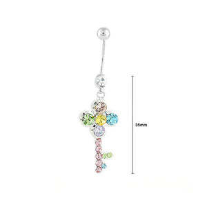 Dazzling Key Belly Ring with Multi Color Austrian Element Crystals and CZ Beads