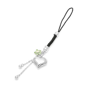 Black Strap with Silver Heart Charm and Flower in Green and Yellow Austrian Element Crystals