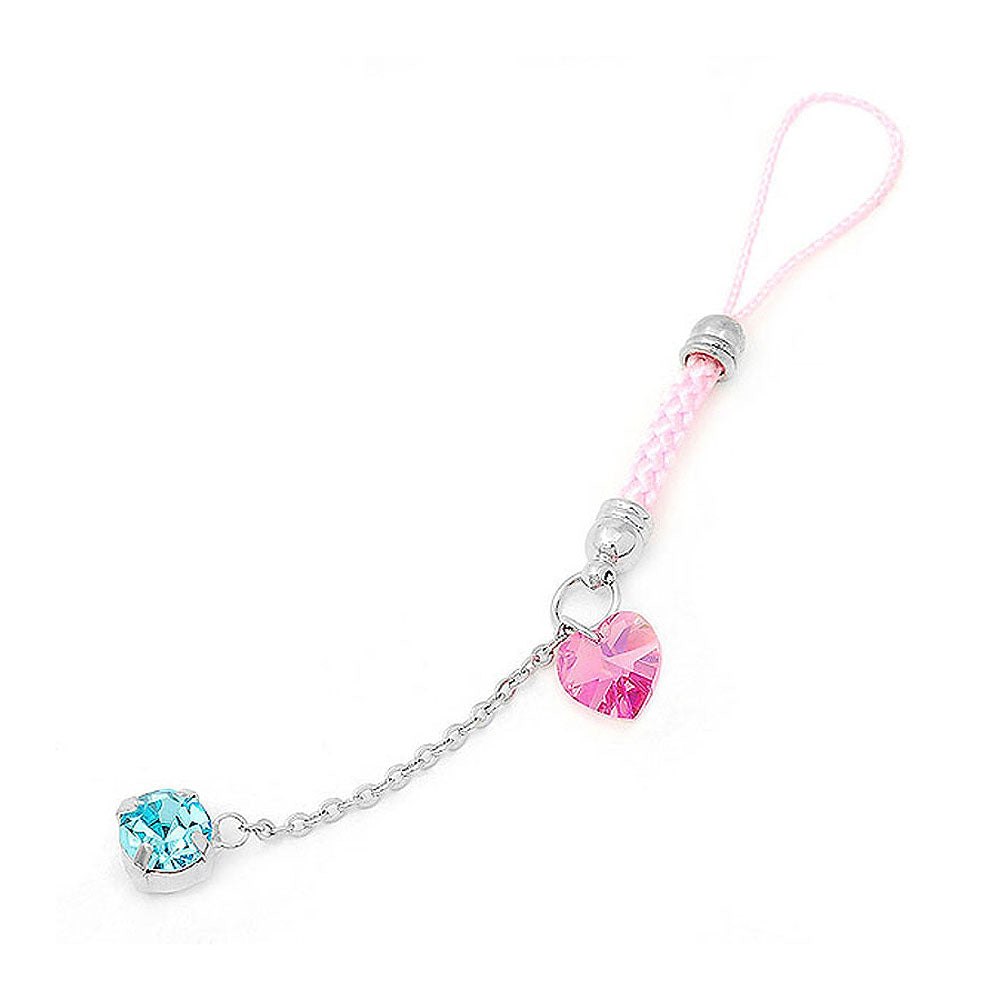 Pink Strap with Pink Heart Crystal Glass and Blue Austrian Element Crystal Tassols