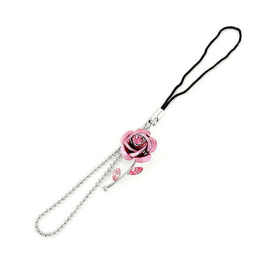 Black Strap with Rose Charm and Pink Austrian Element Crystals