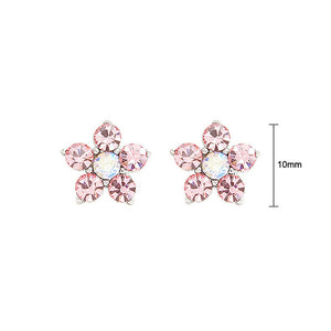 Elegant Flower Earrings with Pink Austrian Element Crystals