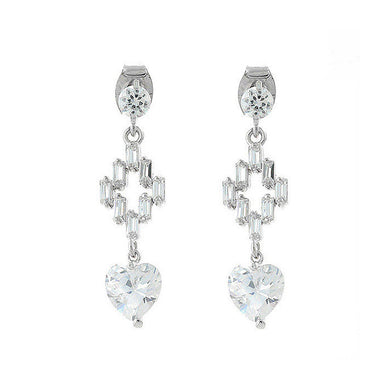 Trendy Heart and Cross Earrings with Silver CZ