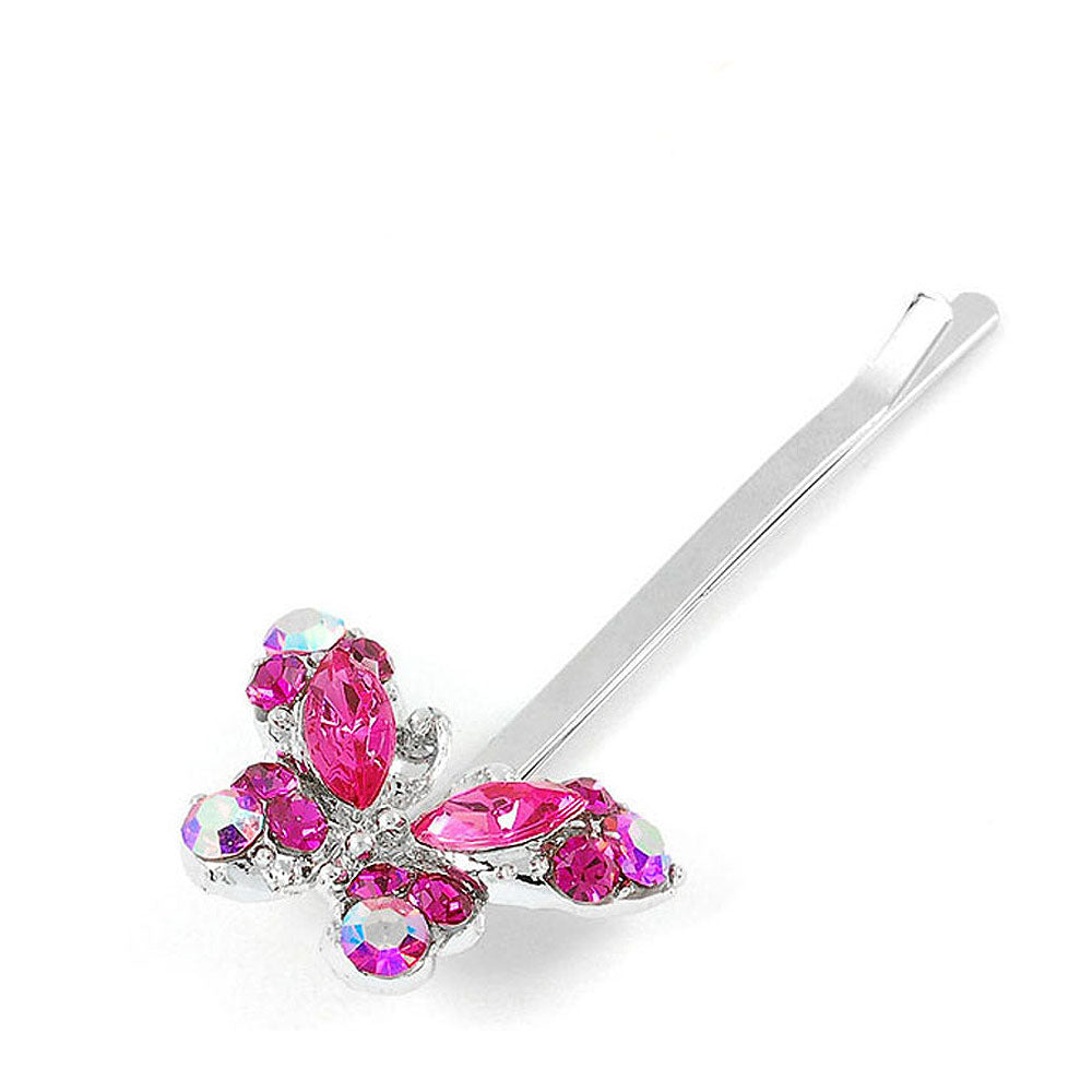 Dazzling Butterfly Hair Clip with Pink CZ (1pc)