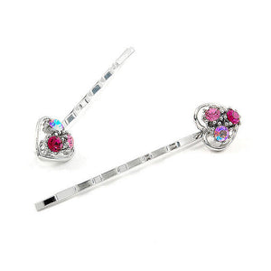 Dazzling Heart Hair Clip with Pink CZ (1 pair)