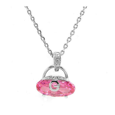 Cutie Handbag Pendant with Pink Crystal Glass and Silver Austrian Element Crystals and Necklace