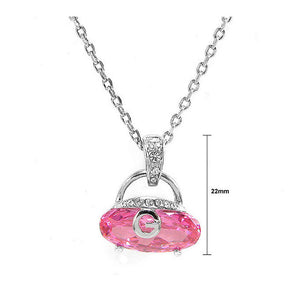 Cutie Handbag Pendant with Pink Crystal Glass and Silver Austrian Element Crystals and Necklace
