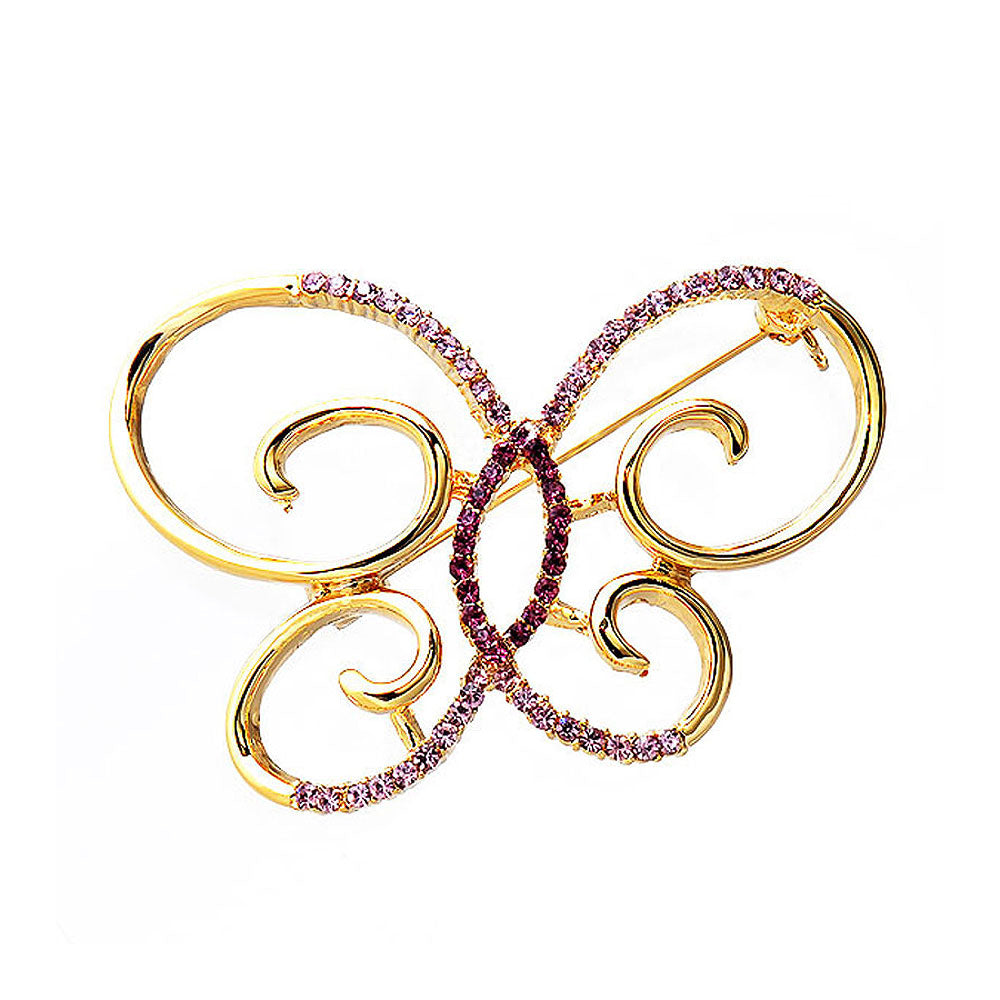 Elegant Butterfly Brooch with Purple Austrian Element Crystals