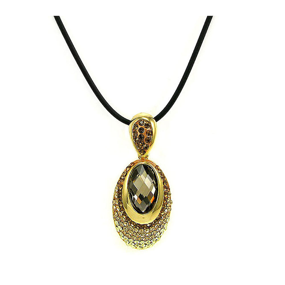 Elegant Black Crystal Glass Pendant with Brown and Yellow Austrian Element Crystals and Necklace