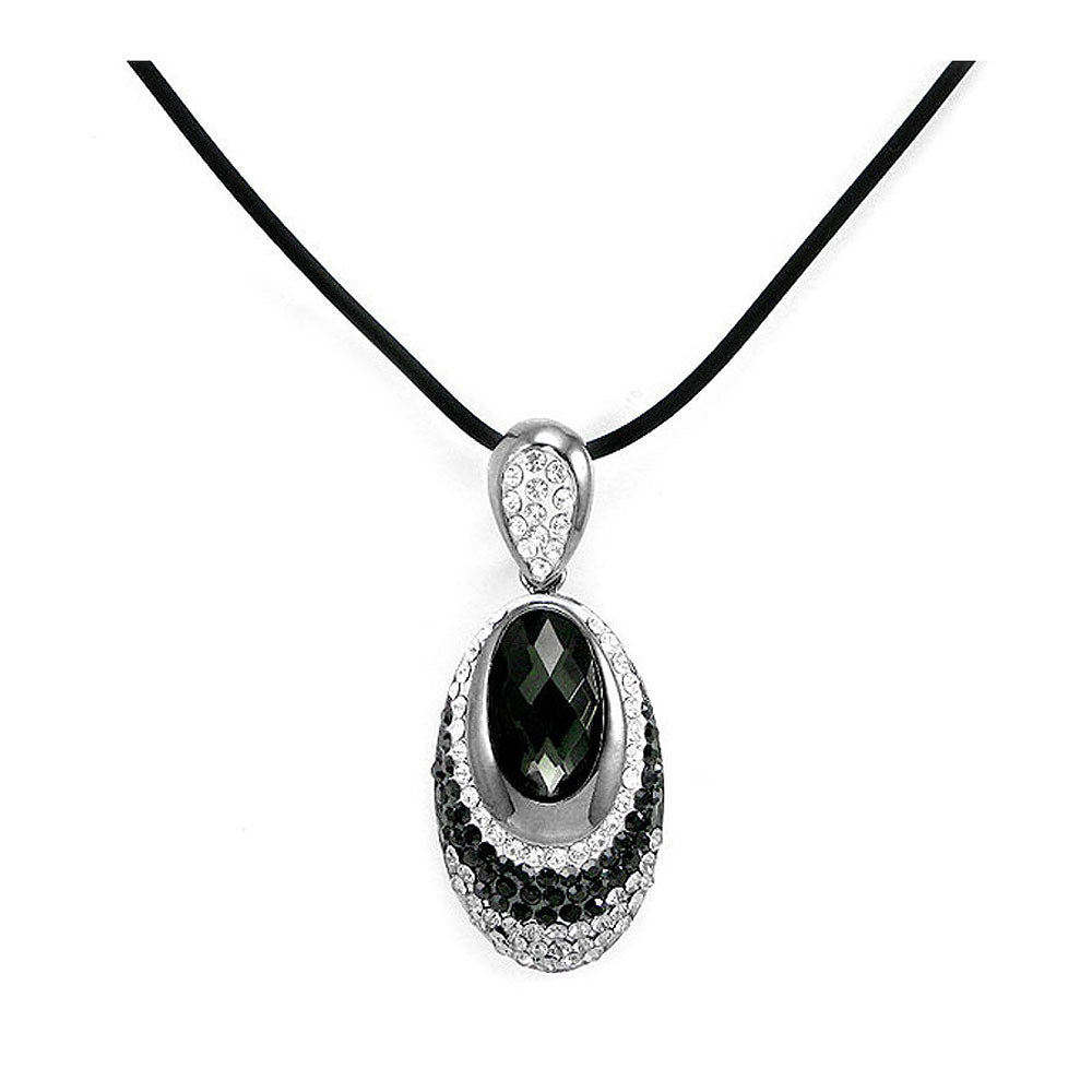 Elegant Black Crystal Glass Necklace with Black and Silver Austrian Element Crystals