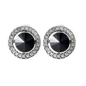 Elegant Earrings with Black Crystal Glass and Silver Austrian Element Crystals