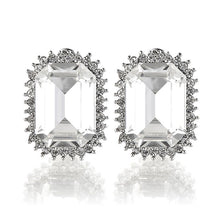 Load image into Gallery viewer, Elegant Earrings with Silver Princess Cut Crystal Glass and Silver Austrian Element Crystals (Non Piercing Earrings)