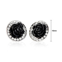Load image into Gallery viewer, Elegant Black Rose Earrings with Silver Austrian Element Crystals