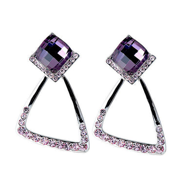 Elegant Earrings with Purple Crystal Glass and Purple Austrian Element Crystals
