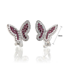 Elegant Butterfly Earring with Purple and Silver Austrian Element Crystals (Non Piercing Earrings)