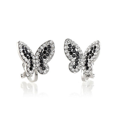 Elegant Butterfly Earring with Black and Silver Austrian Element Crystals (Non Piercing Earrings)