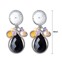 Load image into Gallery viewer, Elegant Rose Earrings with Black Crystal Glass and Fashion Pearl