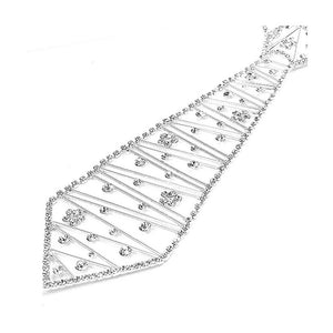 Glistening Flowery Tie-like Necklace with Silver Austrian Element Crystals