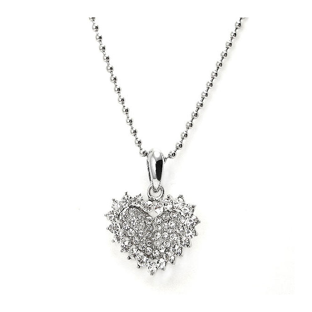 Glistering Joyful Heart Pendant with Silver Austrian Element Crystals and Necklace