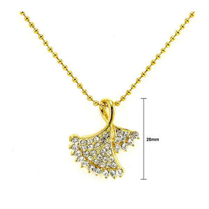 Glistering Golden Leaves Pendant with Silver Austrian Element Crystals and Necklace