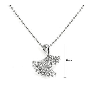 Glistering Silvery Leaves Pendant with Silver Austrian Element Crystals and Necklace