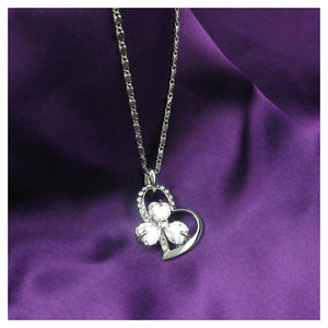 Glistering Joyful Heart & Flower Pendant with Silver Austrian Element Crystals and CZ and Necklace