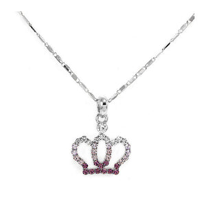 Glistering Crown Pendant with Purple and Silver Austrian Element Crystals and Necklace