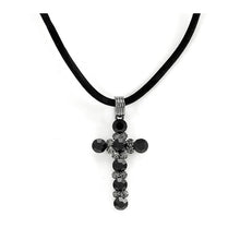 Load image into Gallery viewer, Glistering Cross Pendant with Grey Austrian Element Crystals and Black CZ and Necklace