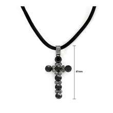Load image into Gallery viewer, Glistering Cross Pendant with Grey Austrian Element Crystals and Black CZ and Necklace