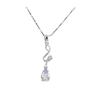 Glistering Water Drop Pendant with Silver Austrian Element Crystals and Purple CZ and Necklace