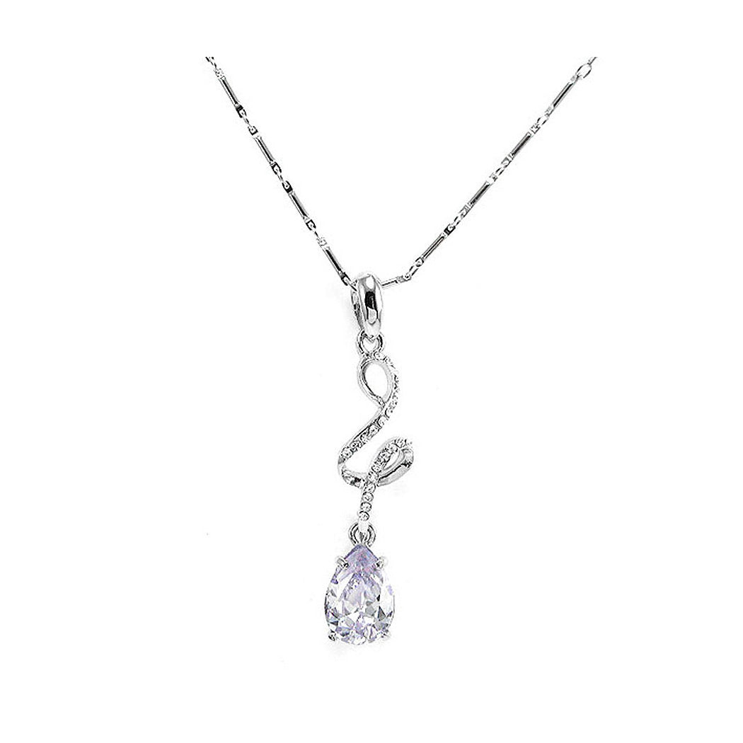 Glistering Water Drop Pendant with Silver Austrian Element Crystals and Purple CZ and Necklace
