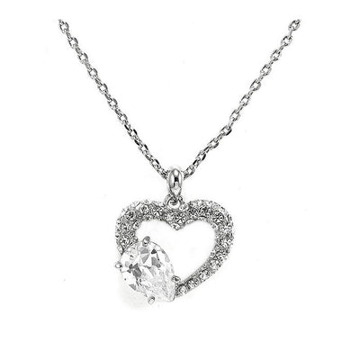 Glistering Joyful Heart Pendant with Silver Austrian Element Crystals and CZ and Necklace