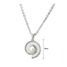 Load image into Gallery viewer, Twinkling Shell Pendant with Silver Austrian Element Crystals and White Fashion Pearl and Necklace