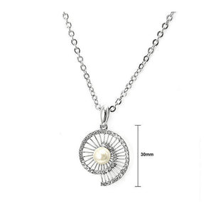 Twinkling Shell Pendant with Silver Austrian Element Crystals and White Fashion Pearl and Necklace