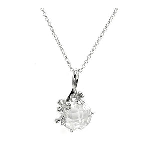 Glistering Circular Pendant with Flower and Silver CZ and Necklace