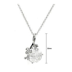 Glistering Circular Pendant with Flower and Silver CZ and Necklace
