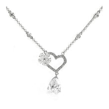 Load image into Gallery viewer, Glistering Joyful Heart &amp; Flower Necklace with Silver Austrian Element Crystals and CZ