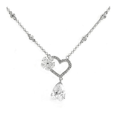 Glistering Joyful Heart & Flower Necklace with Silver Austrian Element Crystals and CZ