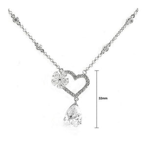 Glistering Joyful Heart & Flower Necklace with Silver Austrian Element Crystals and CZ